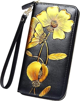 Badiya Womens Wallet Credit Card Holder RFlD Blocking Leather Zip Around Wallets Large Capacity Wristlet
