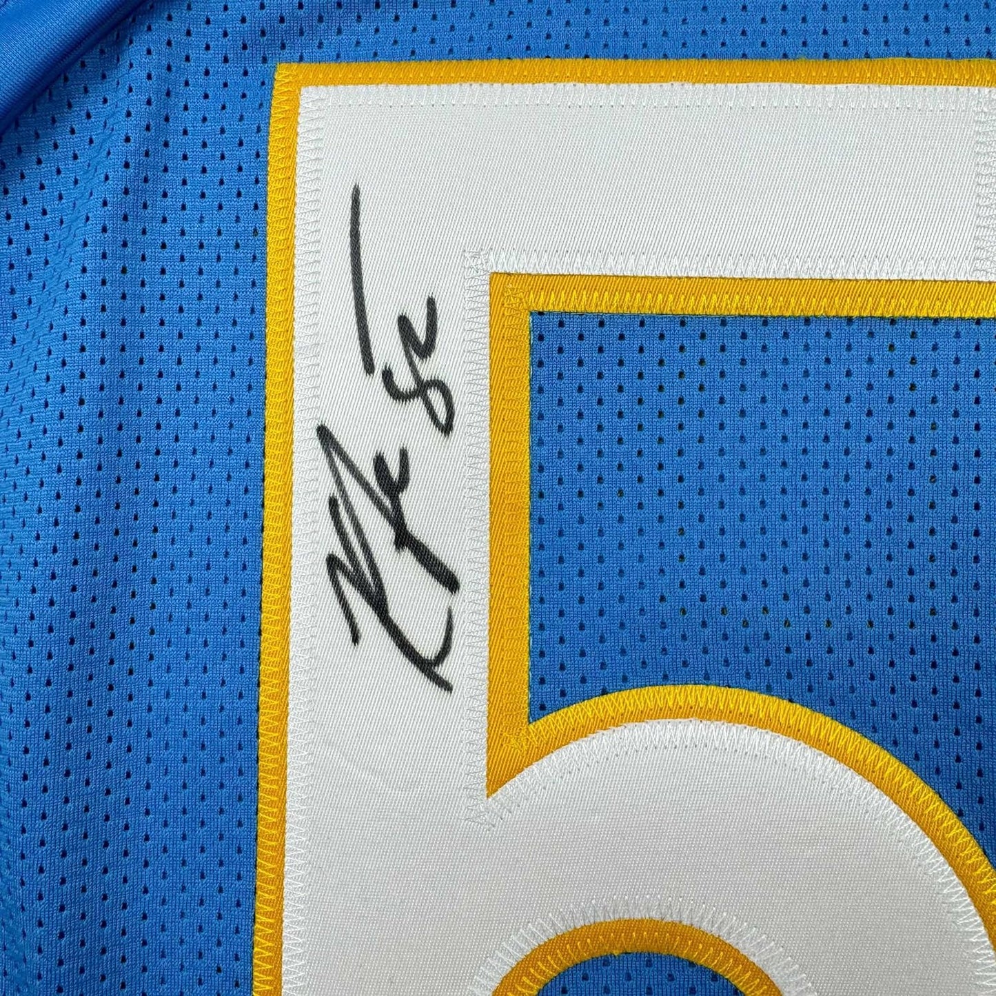 Framed Autographed/Signed Khalil Mack 35x39 Los Angeles LA Light Blue Football Jersey Beckett BAS COA