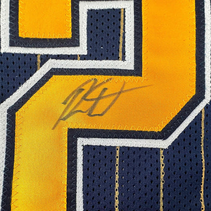 Framed Autographed/Signed Ron Artest Metta World Peace 35x39 Indiana Blue Pinstripe #23 Basketball Jersey Beckett BAS COA