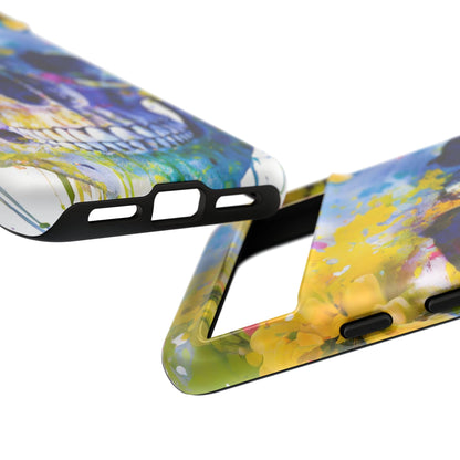 Vibrant Blue Floral Skull Tough Phone Case