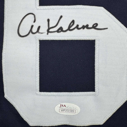 Framed Autographed/Signed Al Kaline 35x39 Detroit Blue Baseball Jersey JSA COA