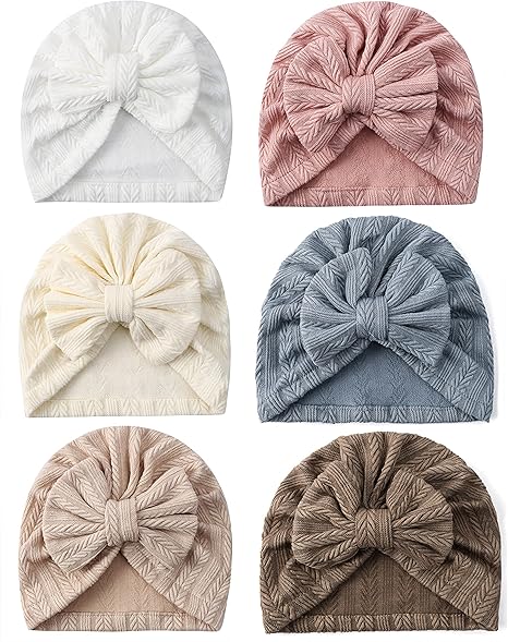 6 PCS Stretchy Baby Turban Hats, Baby Hat with Bows for Girls, Baby Boys Caps, Toddler, Newborn, Infant Hat Unisex