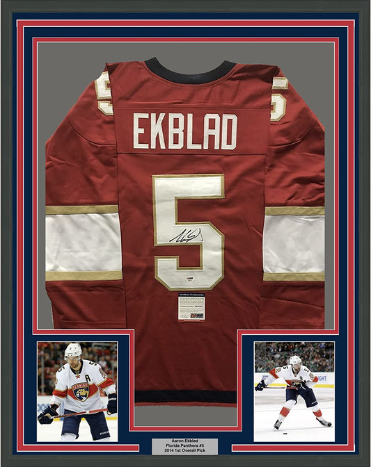 Framed Autographed/Signed Aaron Ekblad 35x39 Florida Panthers Red Hockey Jersey PSA/DNA COA
