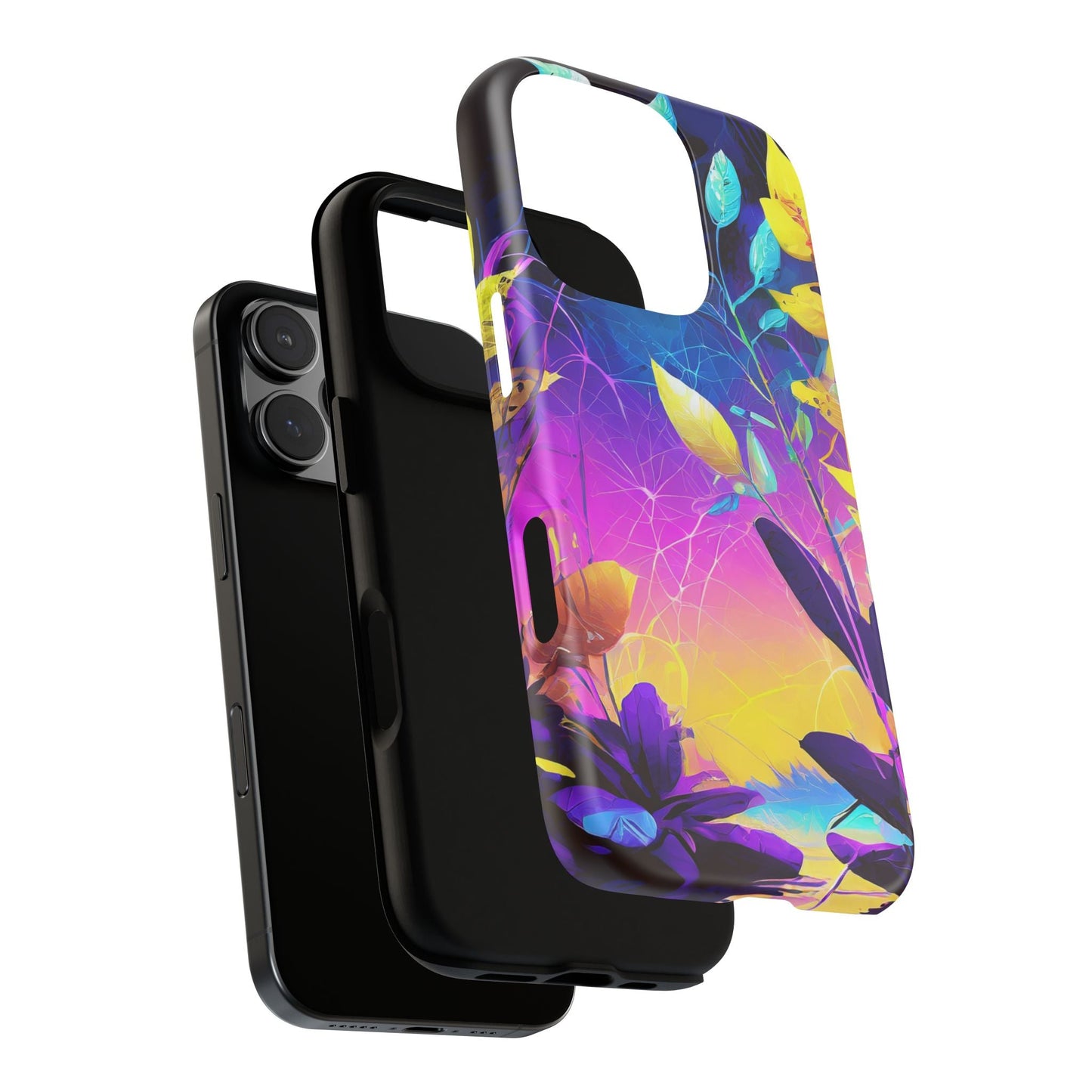 Artistic Vibrant Neon Floral Leaf Tough Phone Case
