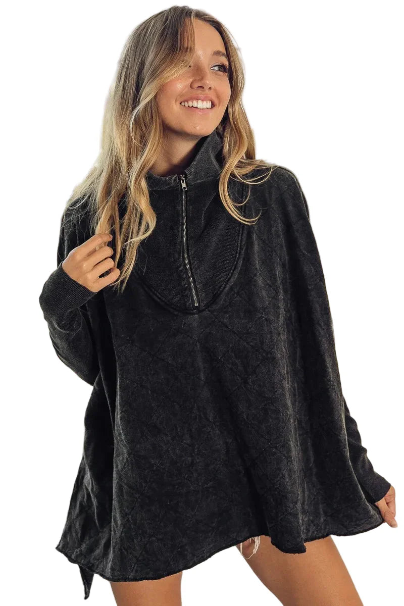 Vintage Washed Quilted Half Zip Top