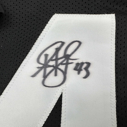 Framed Autographed/Signed Troy Polamalu 35x39 Pittsburgh Retro Black Football Jersey JSA COA