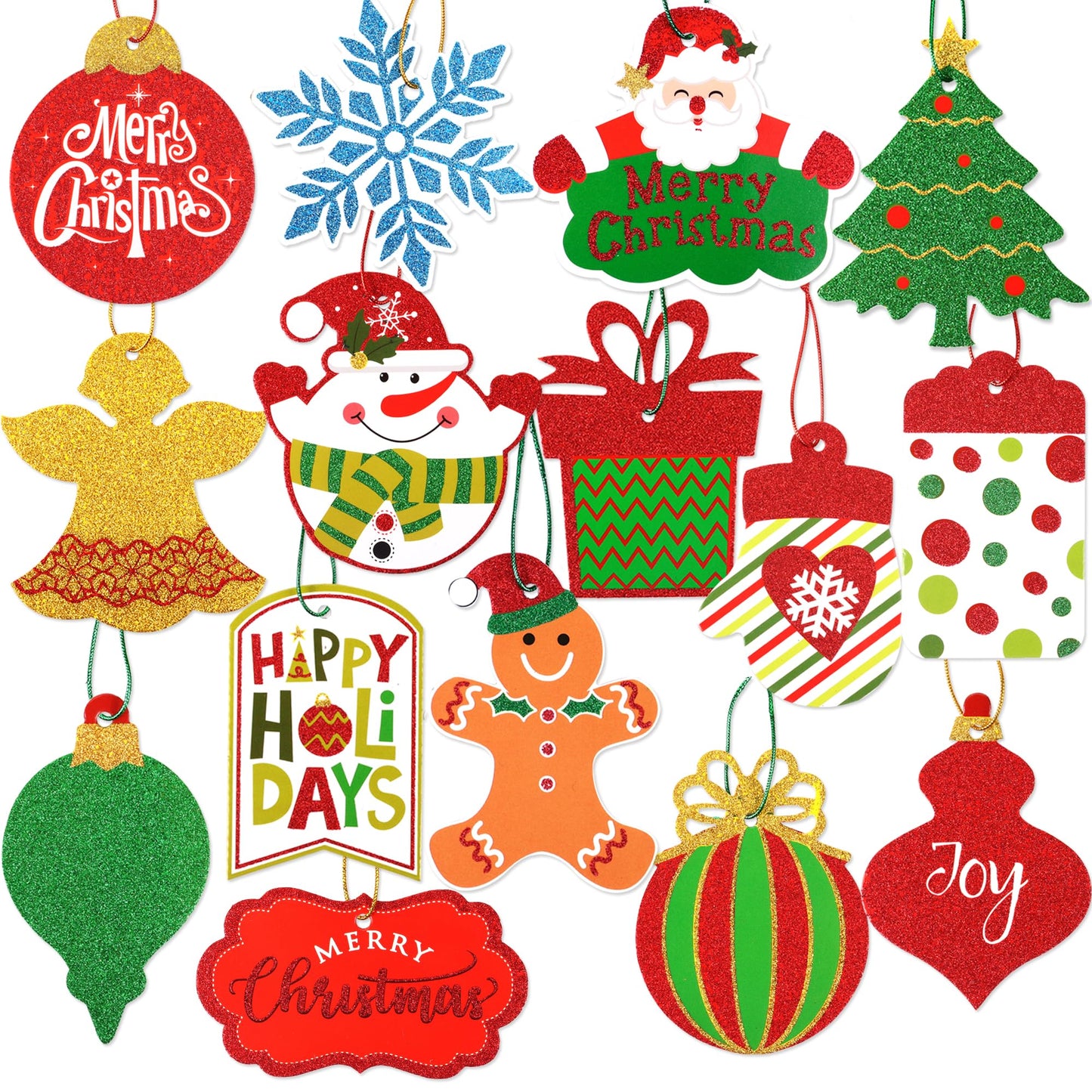 80pcs Large Gift Tags for Christmas w/ Tie Strings, 20 Designs, Glittery