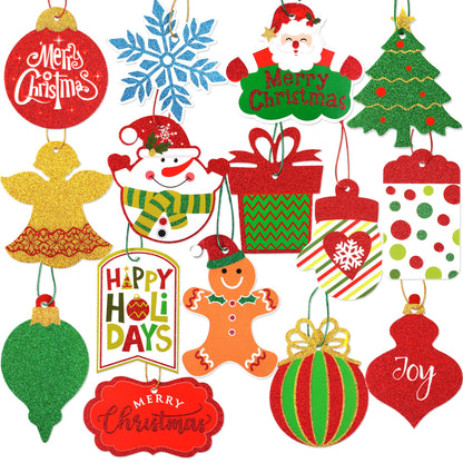 80pcs Large Gift Tags for Christmas w/ Tie Strings, 20 Designs, Glittery
