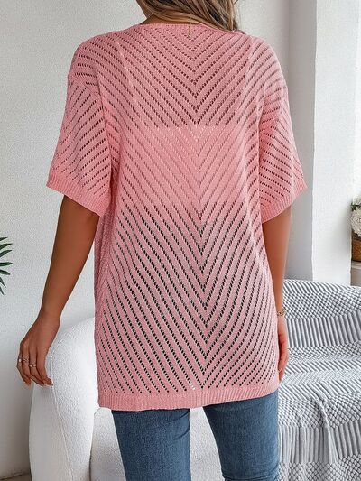 Openwork Open Front Half Sleeve Cardigan