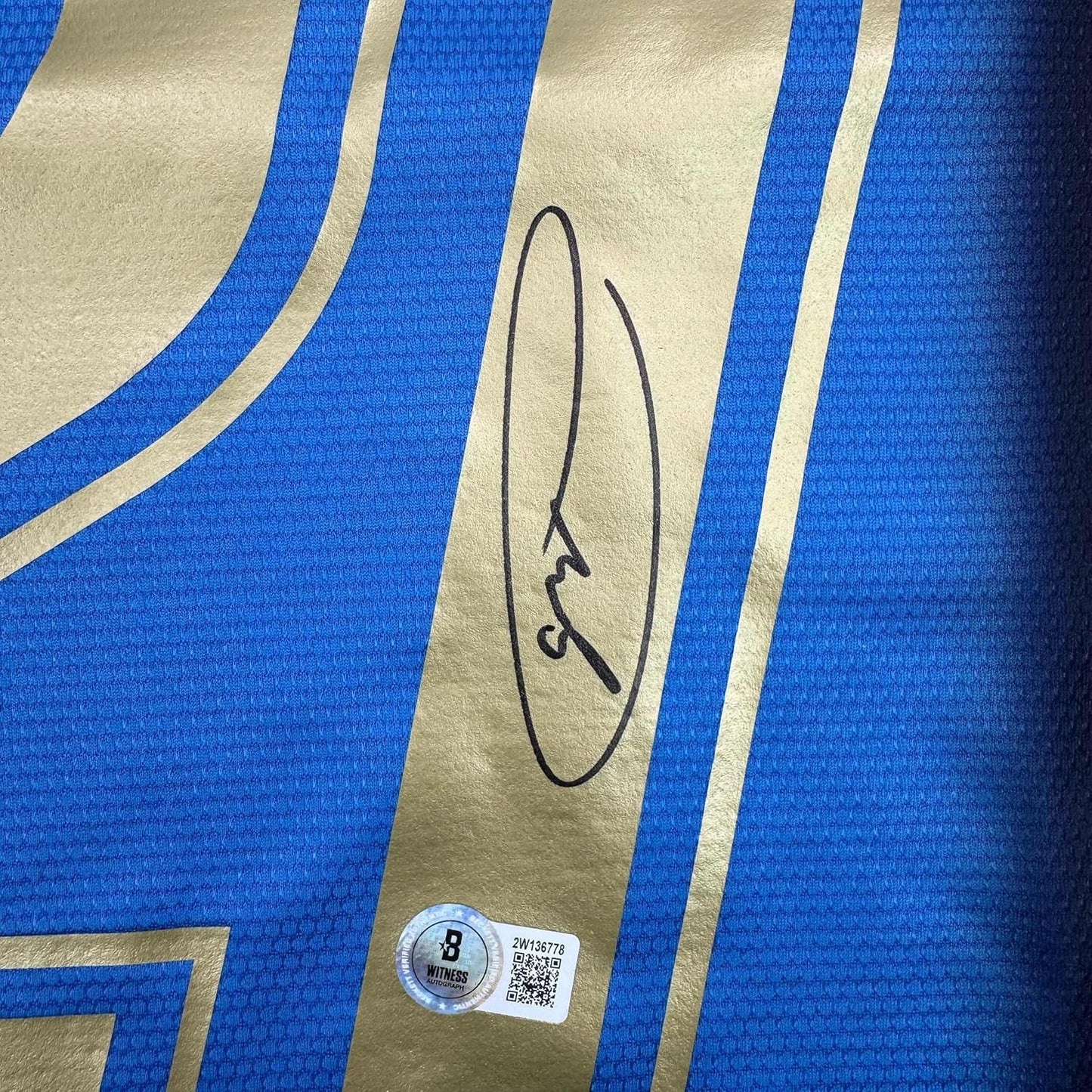Framed Autographed/Signed Andrea Pirlo 35x39 Italy Blue Soccer Futbol Jersey Beckett BAS COA
