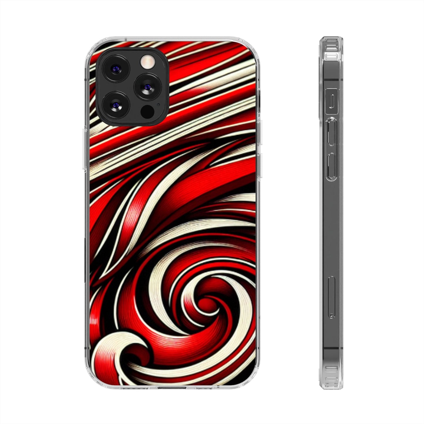 Red & White Swirl Abstract Clear Phone Case