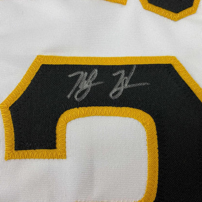 Framed Autographed/Signed Ke'Bryan Hayes 35x39 Pittsburgh White Baseball Jersey Beckett BAS COA