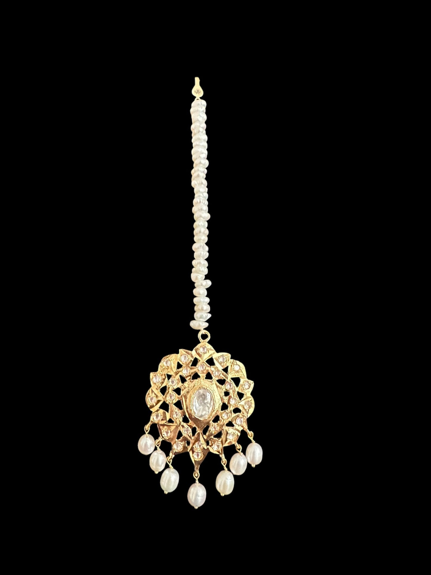 DJTK362 Farmana moissanite tika with fresh water pearls ( READY TO SHIP )