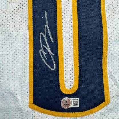 Framed Autographed/Signed Christian Braun 35x39 Denver White Basketball Jersey Beckett BAS COA