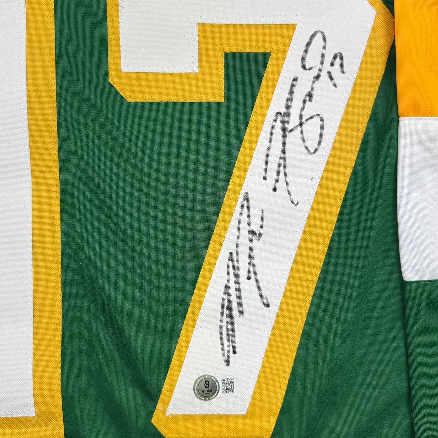 Framed Autographed/Signed Marcus Foligno 35x39 Minnesota Green Hockey Jersey Beckett BAS COA