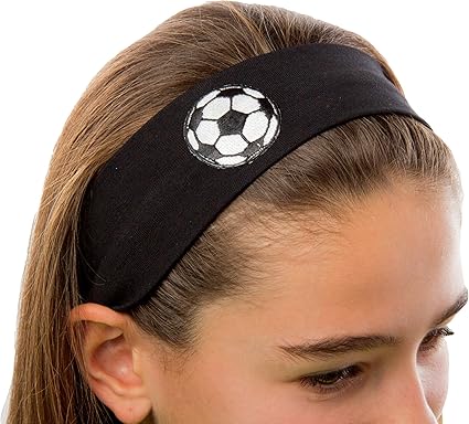 Funny Girl Designs Cotton Soccer Ball Patch Stretch Headband for Girls Teens and Adults - Soccer Team Gifts