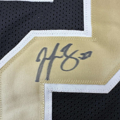 Framed Autographed/Signed Malcolm Jenkins 35x39 New Orleans Black Football Jersey Beckett BAS COA
