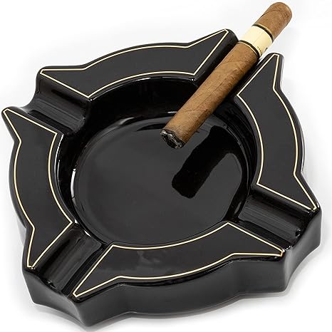 Cigar Ashtray, Ceramic Cigar Ash Tray, Black Portable Ashtray, Large Ashtray. Perfect cigar stand, cigar ashtrays for outdoors, cigar accessories for men, Heavy cigar ashtrays (BTMN-CCZ)