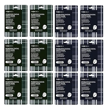 12PK Skin Care for Men, Face Masks Bulk, Korean Face Sheet Mask, Self Care Gifts Bulk (Hyaluronic, Avocado, Green tea, Centella) (12PK MIX)