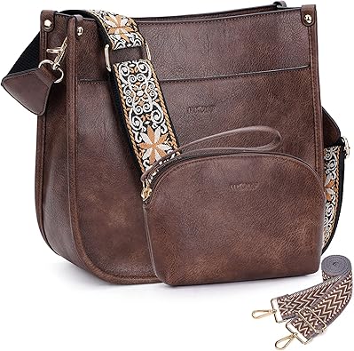 HKCLUF Crossbody Bag Purse for Women 2PCS/Set Leather Hobo Handbag Wallet Set With 2Adjustable Guitar Strap Shoulder Bag