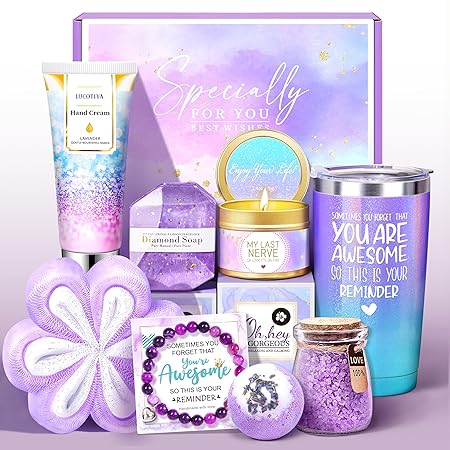 Gifts for Women, Birthday Gifts for Women, Sister, Wife, Teacher, 9pcs Lavender Care Package Gifts Set, Get Well Soon Gifts for Woman, Thinking of You Gift , Christmas Gift Sets for Her
