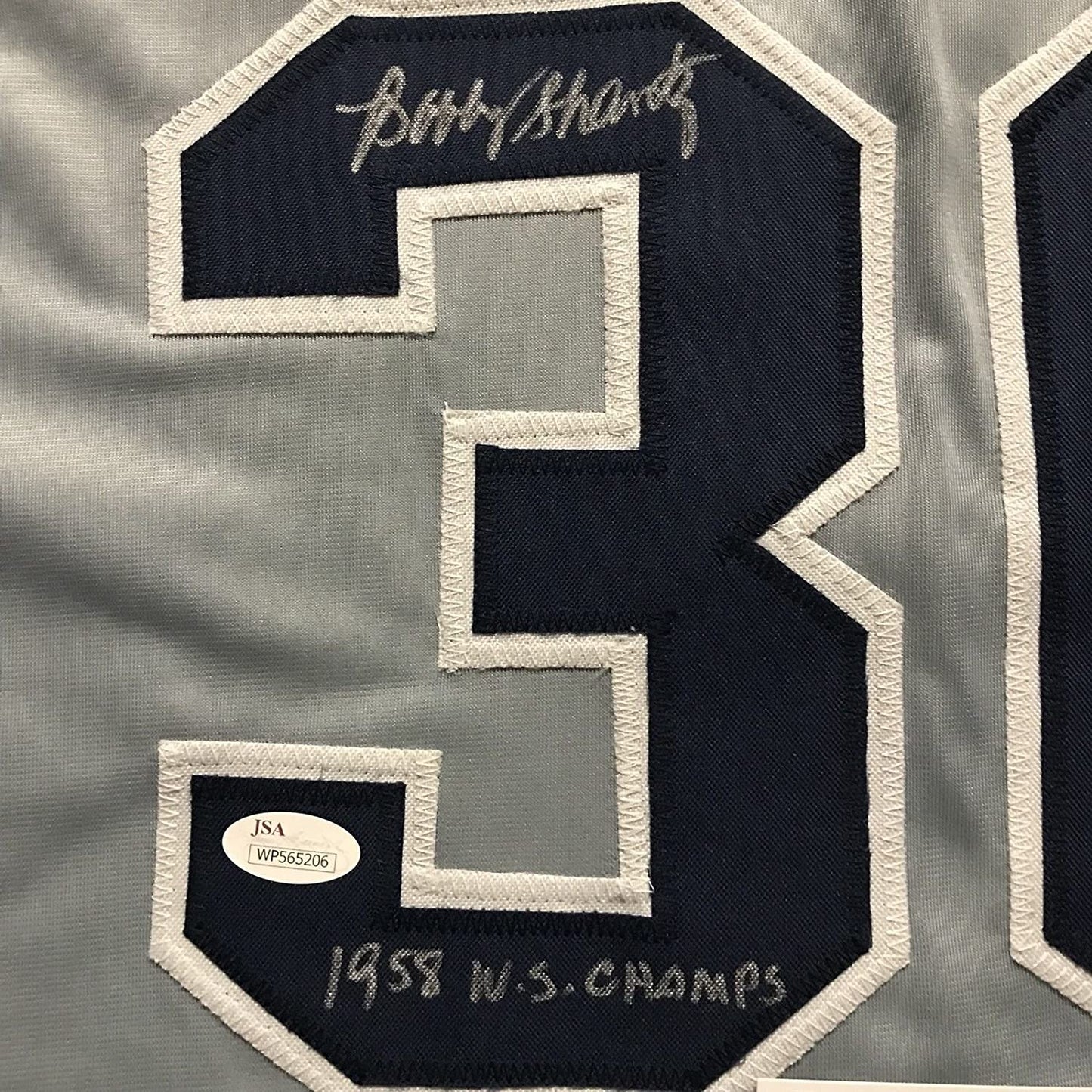 Framed Autographed/Signed Bobby Shantz 35x39 New York Grey Baseball Jersey JSA COA