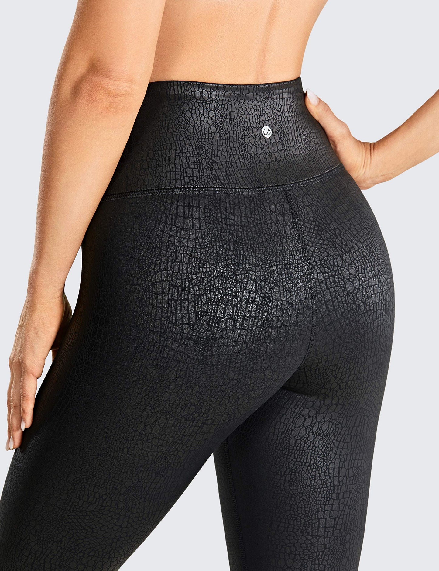 CRZ YOGA Matte Faux Leather Leggings for Women 28'' - High Waisted Stretch Full Length Leather Pants Workout Pleather Tights Black Crocodile Small