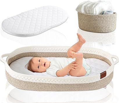 Baby Changing Basket - Diaper Changing Basket for Baby Dresser | Caddy Organizer Moses Basket for Babies | Changing Pad for Dresser | Changing Table Topper for Dresser | Baby Moses Basket