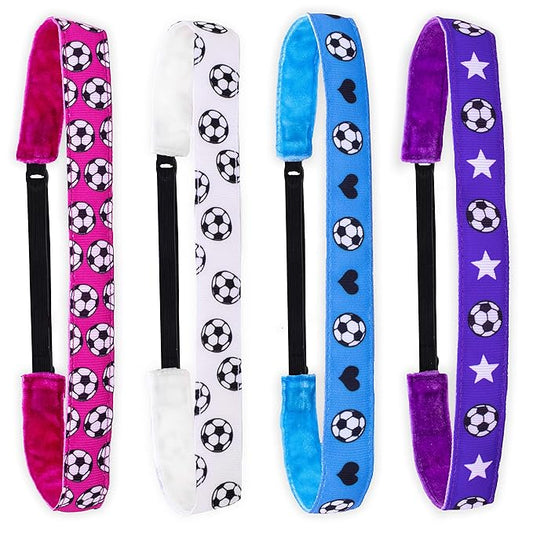 FROG SAC 4 Soccer Headbands for Girls, Adjustable Non Slip Sport Hair Bands Accessories for Kids, Stretch Elastic Athletic Head Band Pack