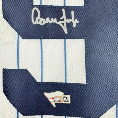 Framed Autographed/Signed Aaron Judge 35x39 New York Yankees Authentic Majestic Pinstripe Baseball Jersey Fanatics COA