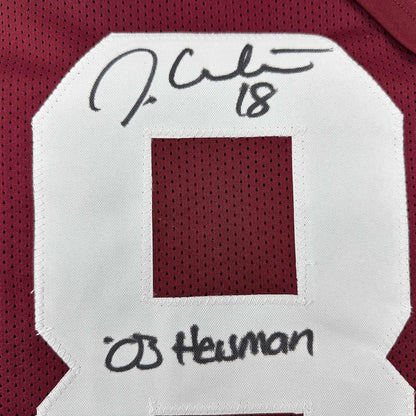 Framed Autographed/Signed Jason White 35x39 03 Heisman Oklahoma Maroon College Football Jersey JSA COA