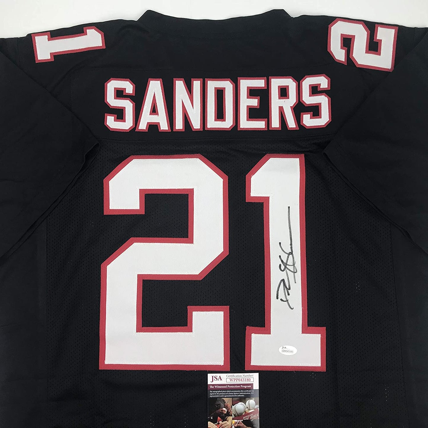 Autographed/Signed Deion Sanders Atlanta Black Football Jersey JSA COA