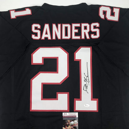 Autographed/Signed Deion Sanders Atlanta Black Football Jersey JSA COA