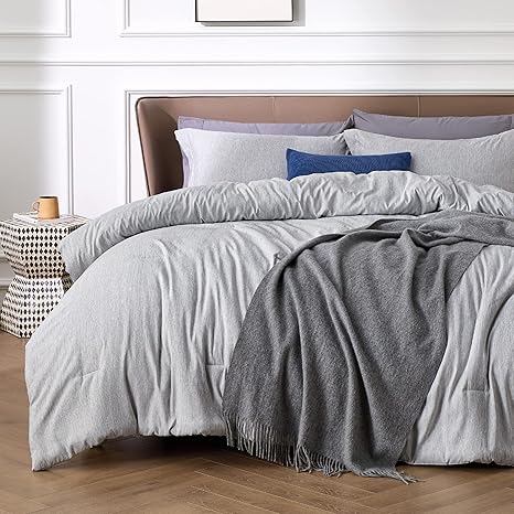 Bedsure Queen Comforter Set - Grey Comforter Queen Size, Soft Bedding for All Seasons, Cationic Dyed Bedding Set, 3 Pieces, 1 Comforter (90"x90") and 2 Pillow Shams (20"x26"+2")