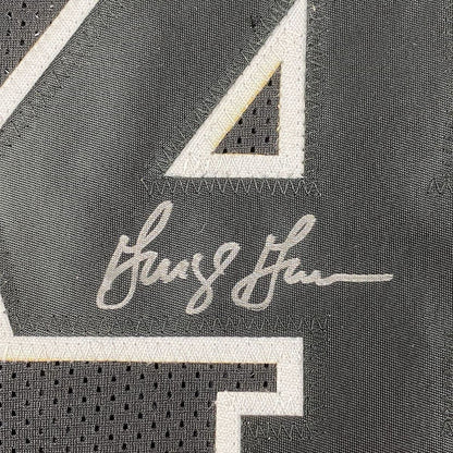 Framed Autographed/Signed George Gervin 35x39 San Antonio Black Basketball Jersey Beckett BAS COA