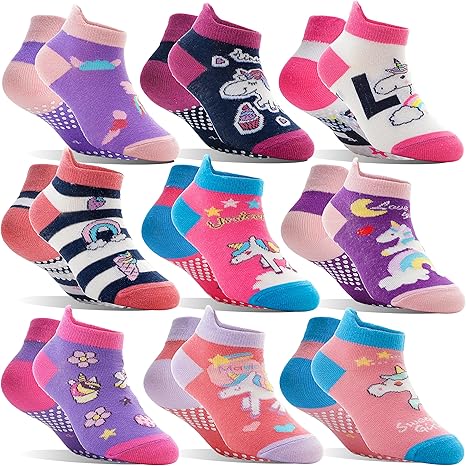 Baby Boys Girls Toddlers Grips Socks Kids Non Slip Anti Skid Ankle Cotton No Show Socks with Grippers