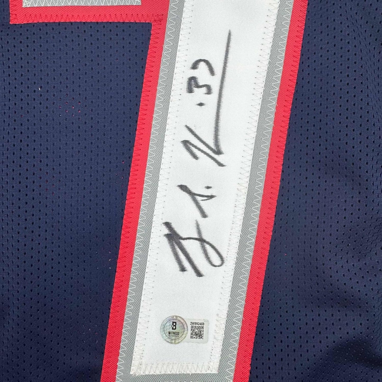 Framed Autographed/Signed Rodney Harrison 35x39 New England Blue Football Jersey Beckett BAS COA