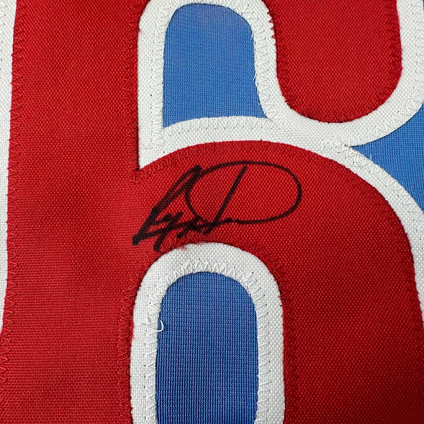 Framed Autographed/Signed Ryan Howard 35x39 Philadelphia Blue Retro Baseball Jersey JSA COA