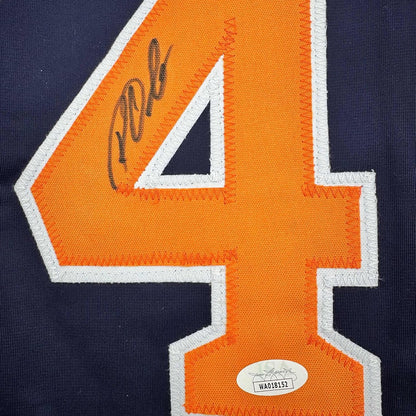 Framed Autographed/Signed Roy Oswalt 35x39 Houston Blue Baseball Jersey JSA COA
