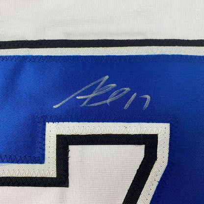 Framed Autographed/Signed Alex Killorn 35x39 Tampa Bay White Hockey Jersey JSA COA