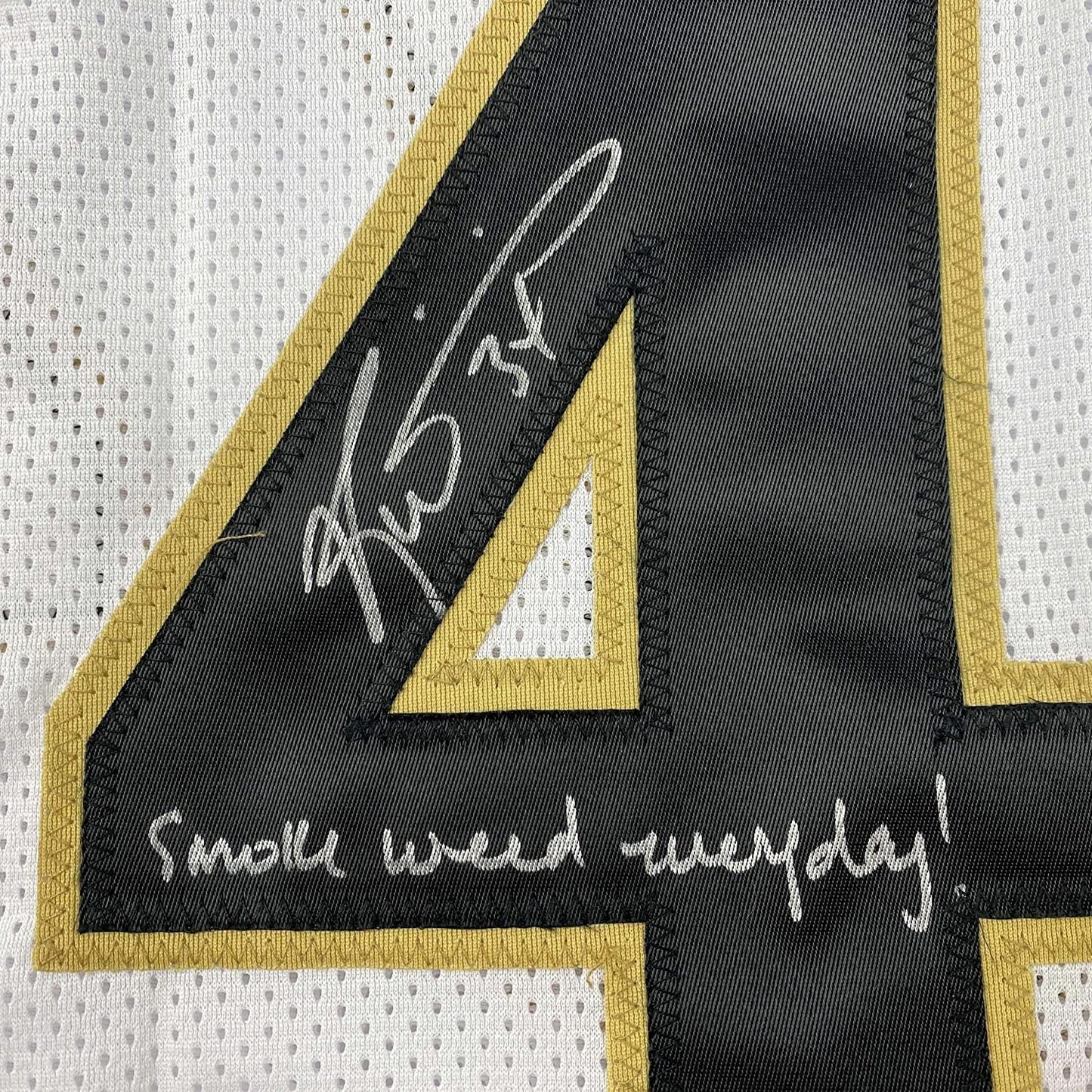 Framed Autographed/Signed Ricky Williams 35x39 Smoke Weed Everyday Inscribed New Orleans White Football Jersey JSA COA