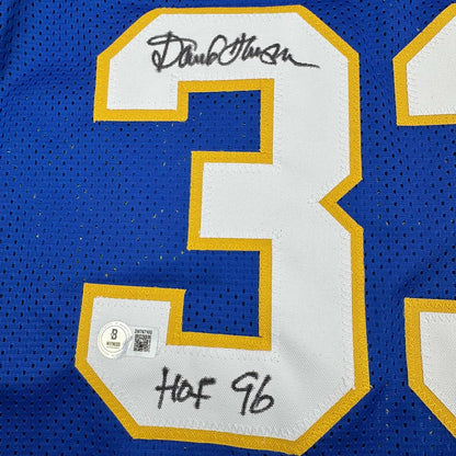 Framed Autographed/Signed David Thompson 35x39 HOF 96 Denver Blue Retro Rainbow Basketball Jersey Beckett BAS COA