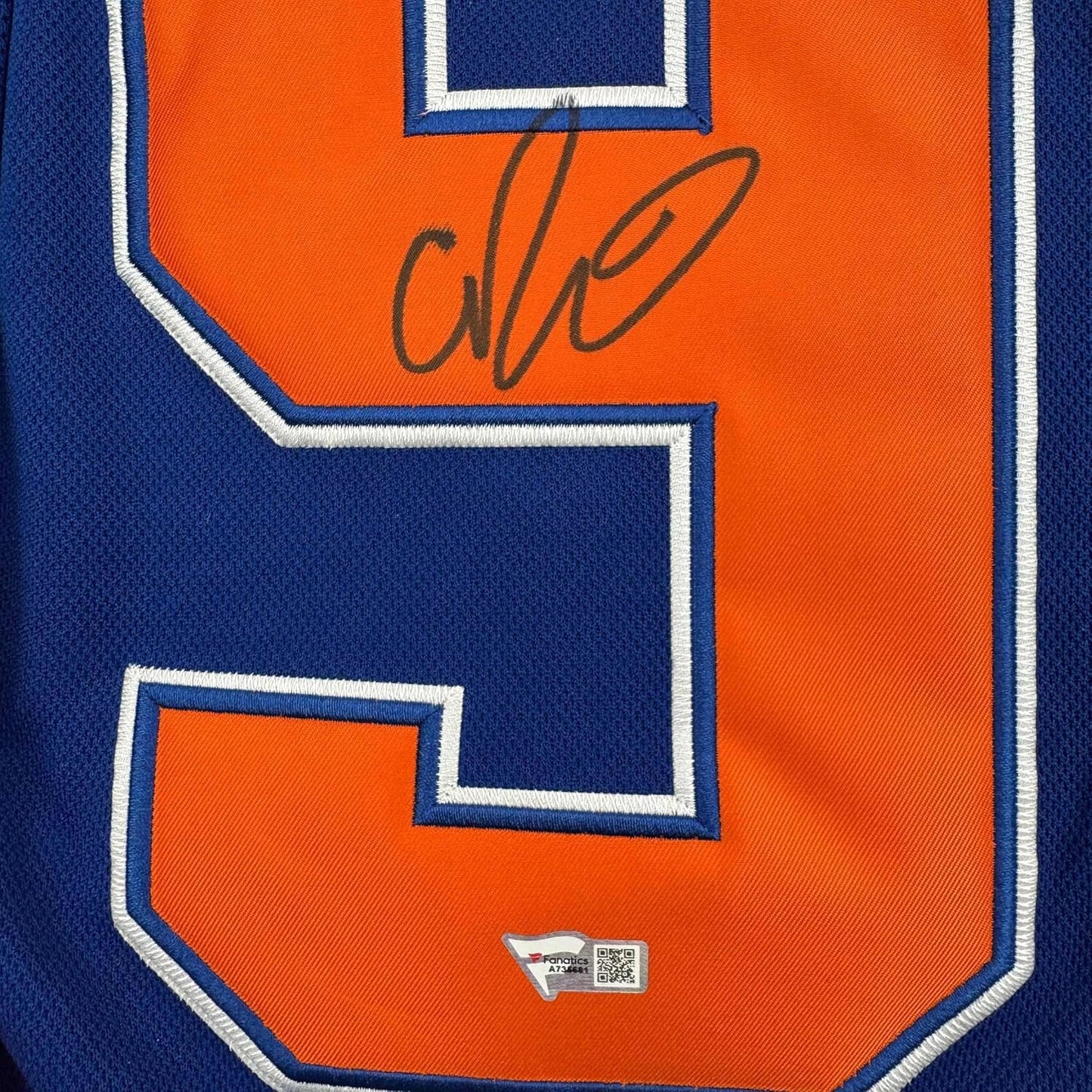 Framed Autographed/Signed Connor McDavid 35x39 Edmonton Oilers Authentic Blue Hockey Jersey Fanatics COA