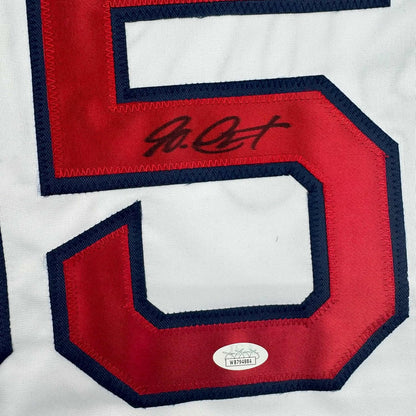 Framed Autographed/Signed Garrett Crochet 35x39 Boston White Baseball Jersey JSA COA