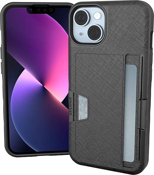 SmartishÎÂ iPhone 14 Wallet Case - Wallet Slayer Vol. 2 [Slim + Protective] Credit Card Holder w/Kickstand - Drop Tested Hidden Card Slot Cover Compatible w/Apple iPhone 14 - Black Tie Affair