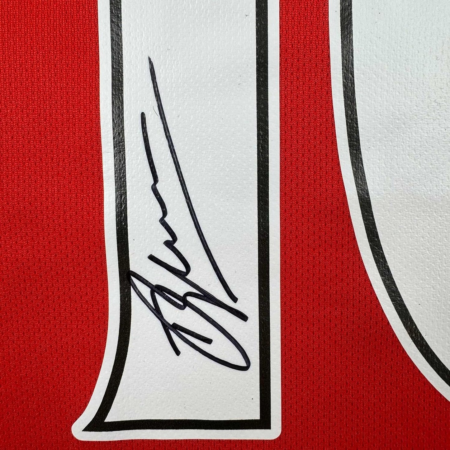 Framed Autographed/Signed Dennis Bergkamp 35x39 Arsenal Red Soccer Jersey Beckett BAS COA