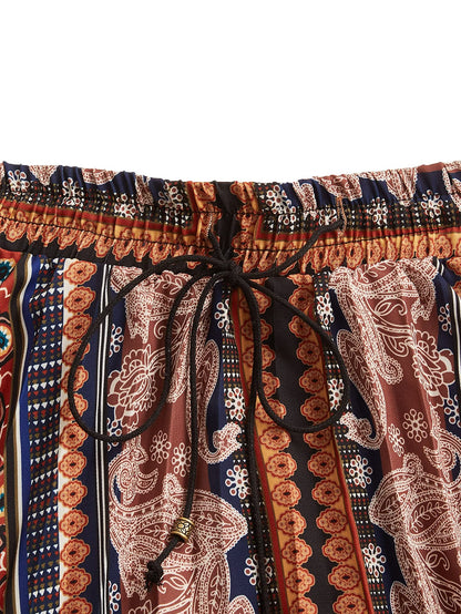 Floerns Women's Boho Elastic Waist Scarf Print Pleated Midi Skirt Multi Scarf S