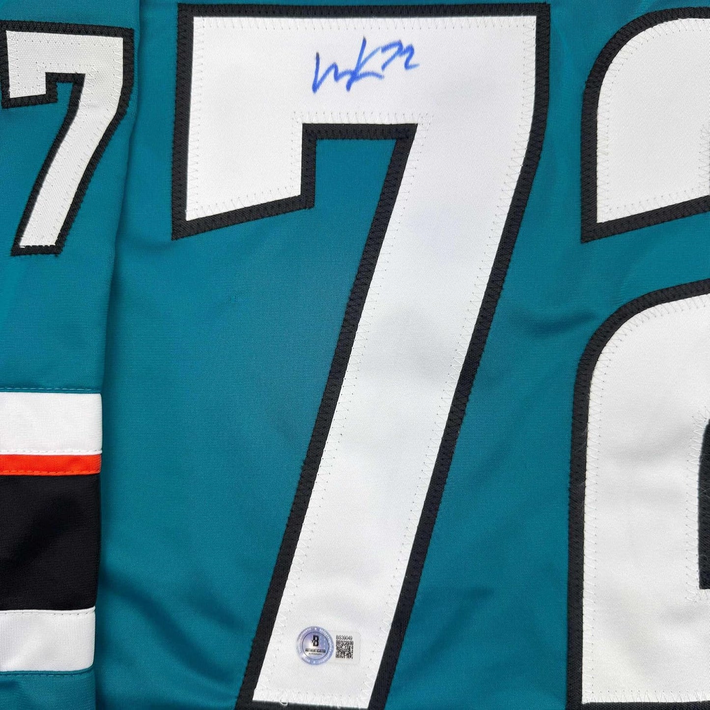 Framed Autographed/Signed William Eklund 35x39 San Jose Teal Hockey Jersey Beckett BAS COA