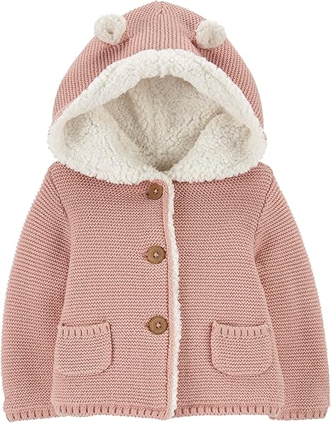 Carter's Unisex Baby Boys and Baby Girls Button Front Hooded Sherpa-Lined Cardigan Jacket
