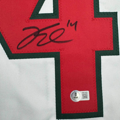 Framed Autographed/Signed Joel Eriksson Ek 35x39 Minnesota White Hockey Jersey Beckett BAS COA